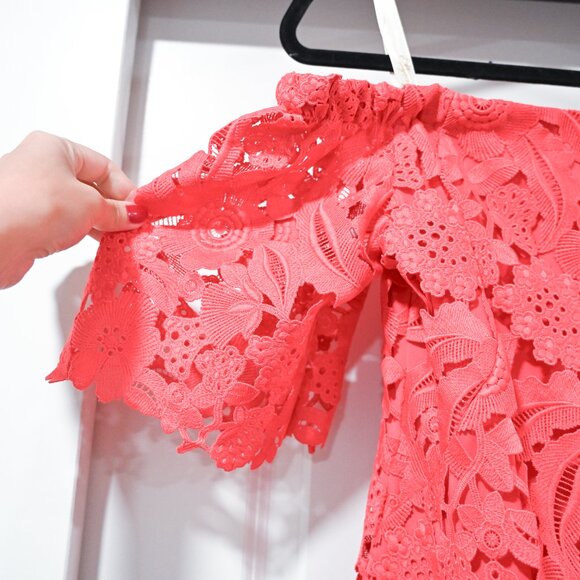 Shoshanna Size 6 Anthropologie Venetian Off the Shoulder Lace Pink Dress - Picture 4 of 10